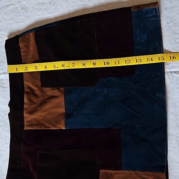 Whyte eyelash 70s Patchwork Velvet Skirt Autumnal Colors Front Pockets Zs Large - Picture 5 of 12